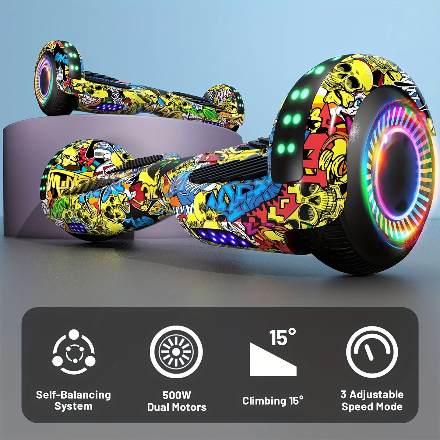 SIMATE 6.5" Hoverboard with Colorful LED Lights