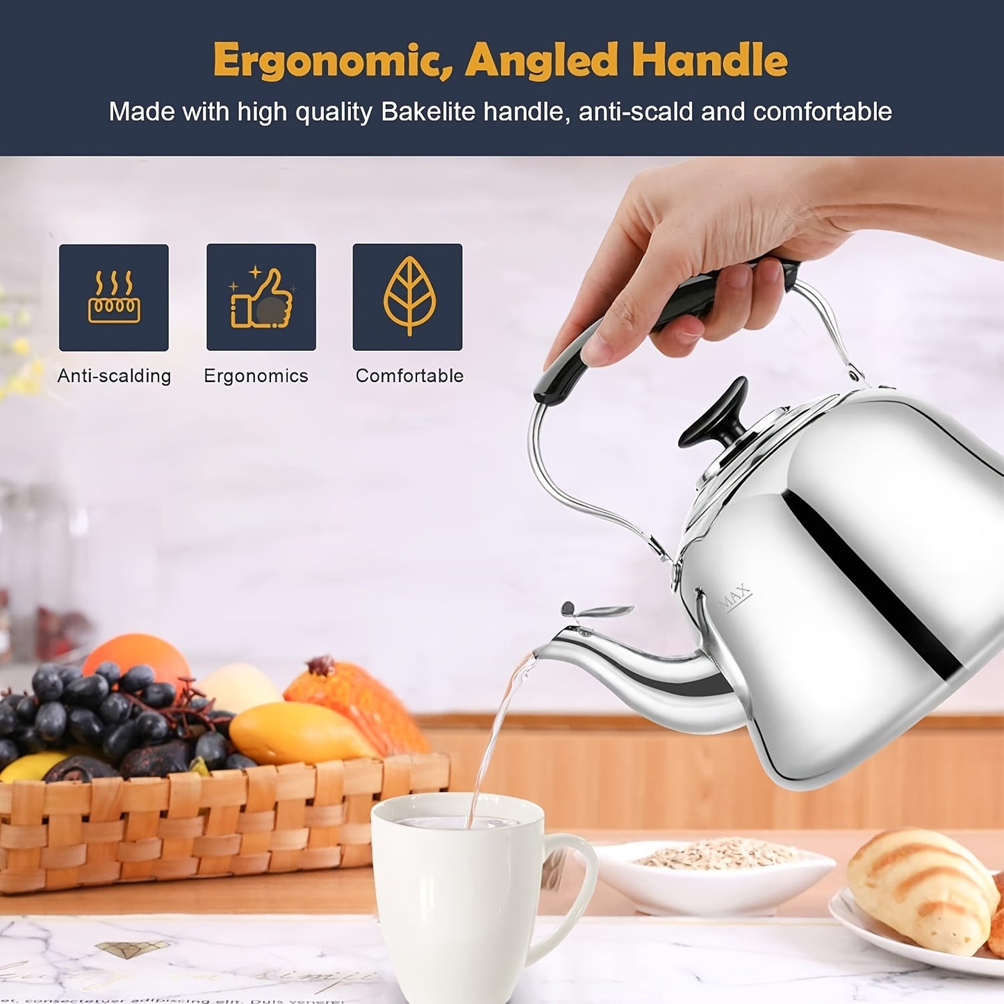 2L Stainless Steel Whistling Tea Kettle Stovetop