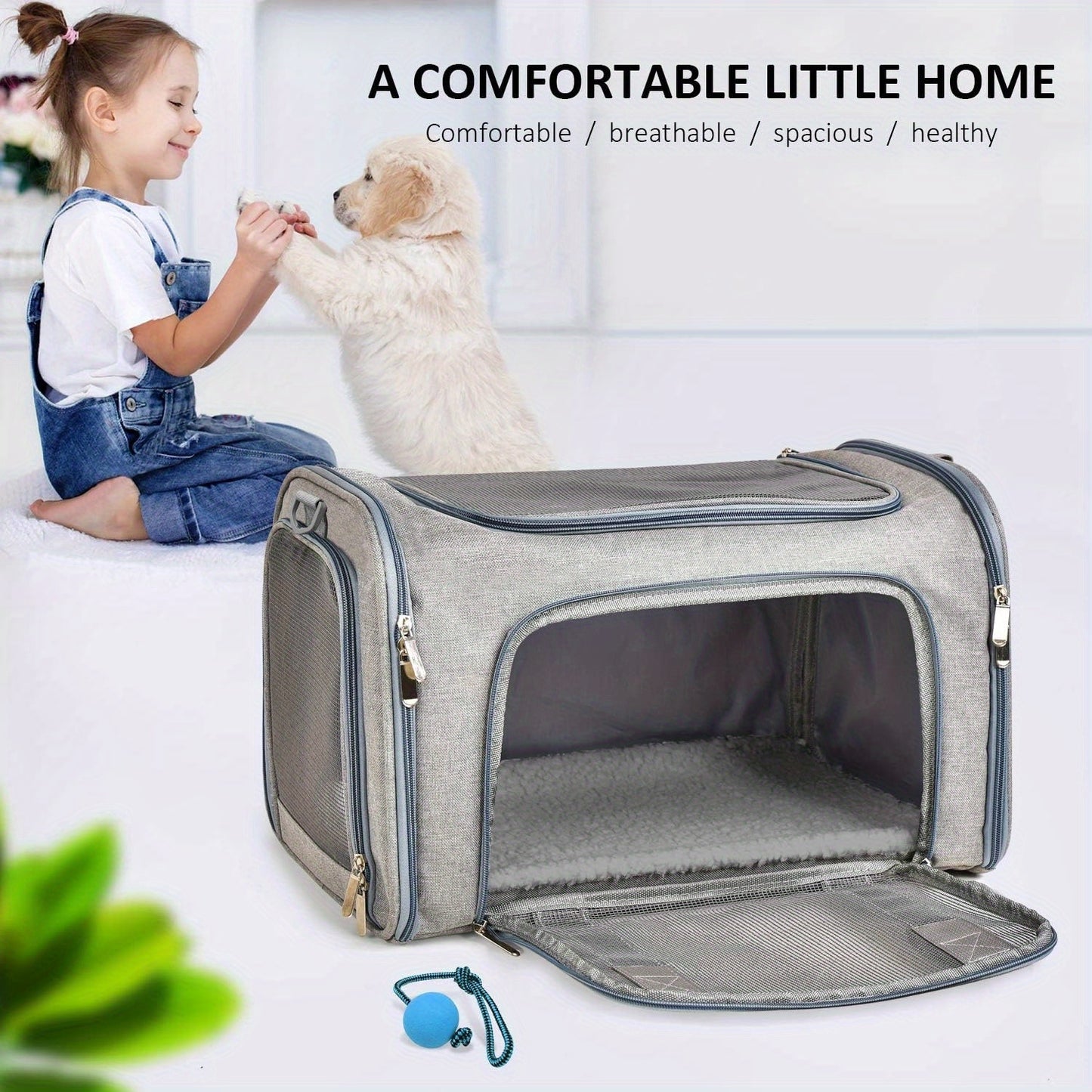 Portable Foldable Soft Sided Collapsible Travel Cat Cage & Dog Crate - TSA Airline Approved Carrier for Small to Medium-sized Cats & Puppies Under 15 lbs, Grey, Easy to Assemble, Durable, Breathable, and Spacious Pet Kennel f