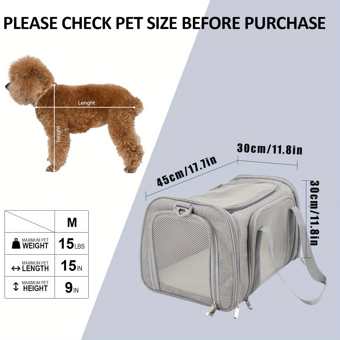 Portable Foldable Soft Sided Collapsible Travel Cat Cage & Dog Crate - TSA Airline Approved Carrier for Small to Medium-sized Cats & Puppies Under 15 lbs, Grey, Easy to Assemble, Durable, Breathable, and Spacious Pet Kennel f