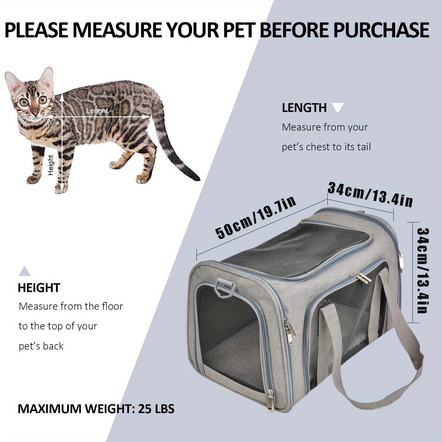 Portable Foldable Soft Sided Collapsible Travel Cat Cage & Dog Crate - TSA Airline Approved Carrier for Small to Medium-sized Cats & Puppies Under 15 lbs, Grey, Easy to Assemble, Durable, Breathable, and Spacious Pet Kennel f