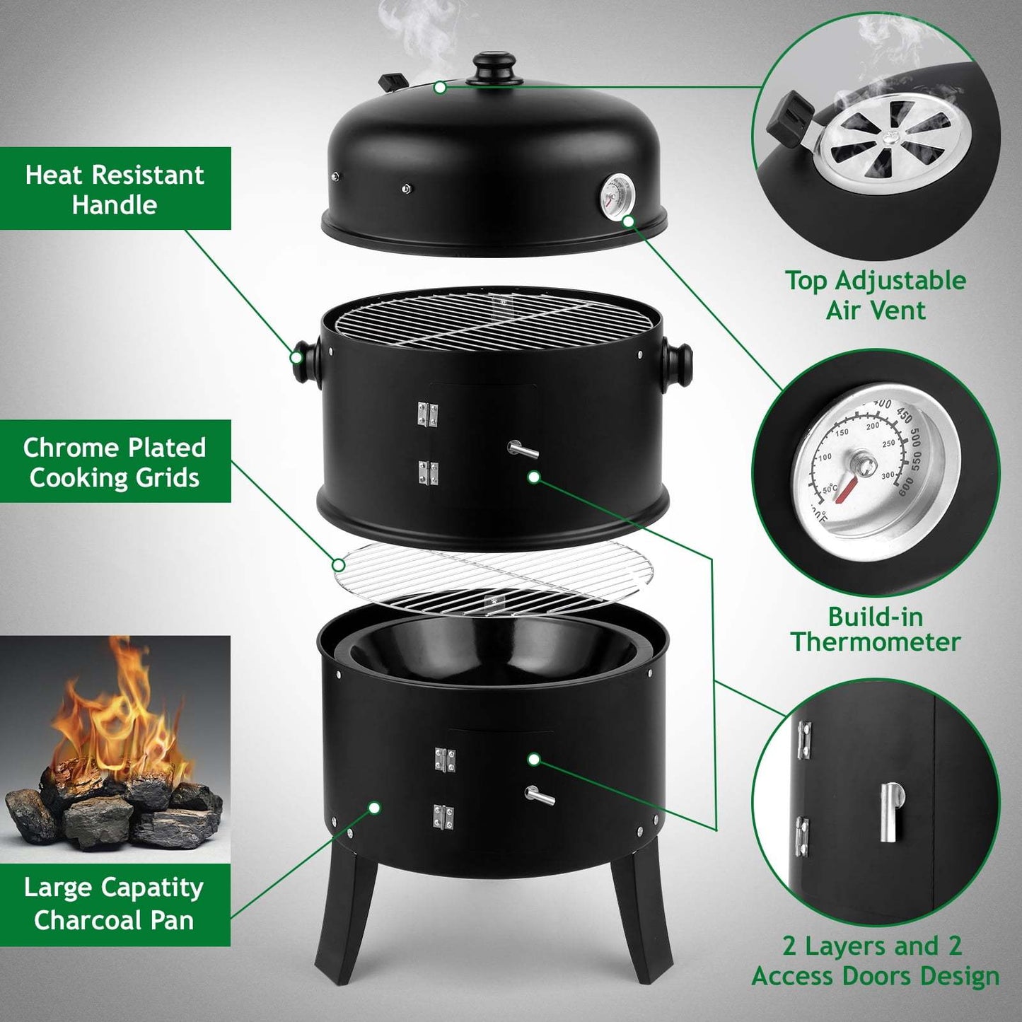 BBQ Charcoal Grill Outdoor Barbecue Pit Smoker