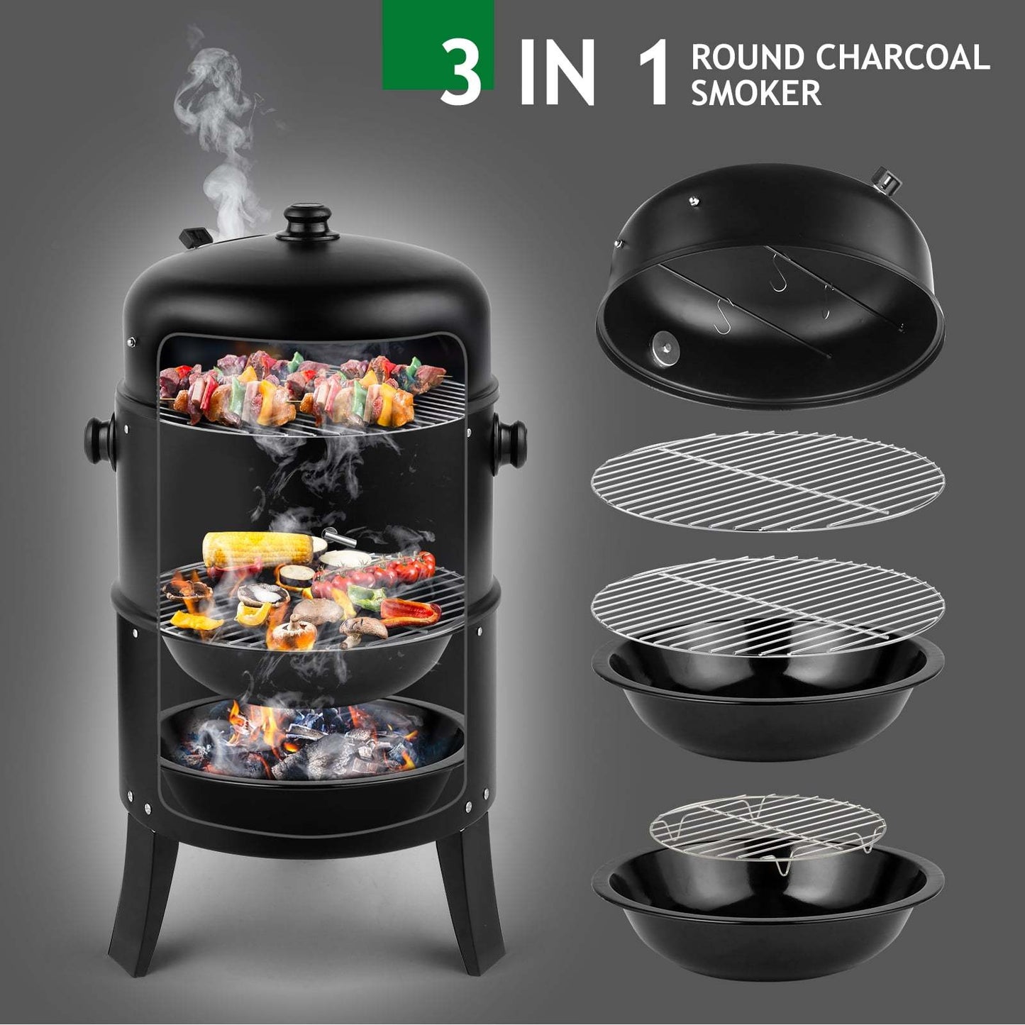 BBQ Charcoal Grill Outdoor Barbecue Pit Smoker