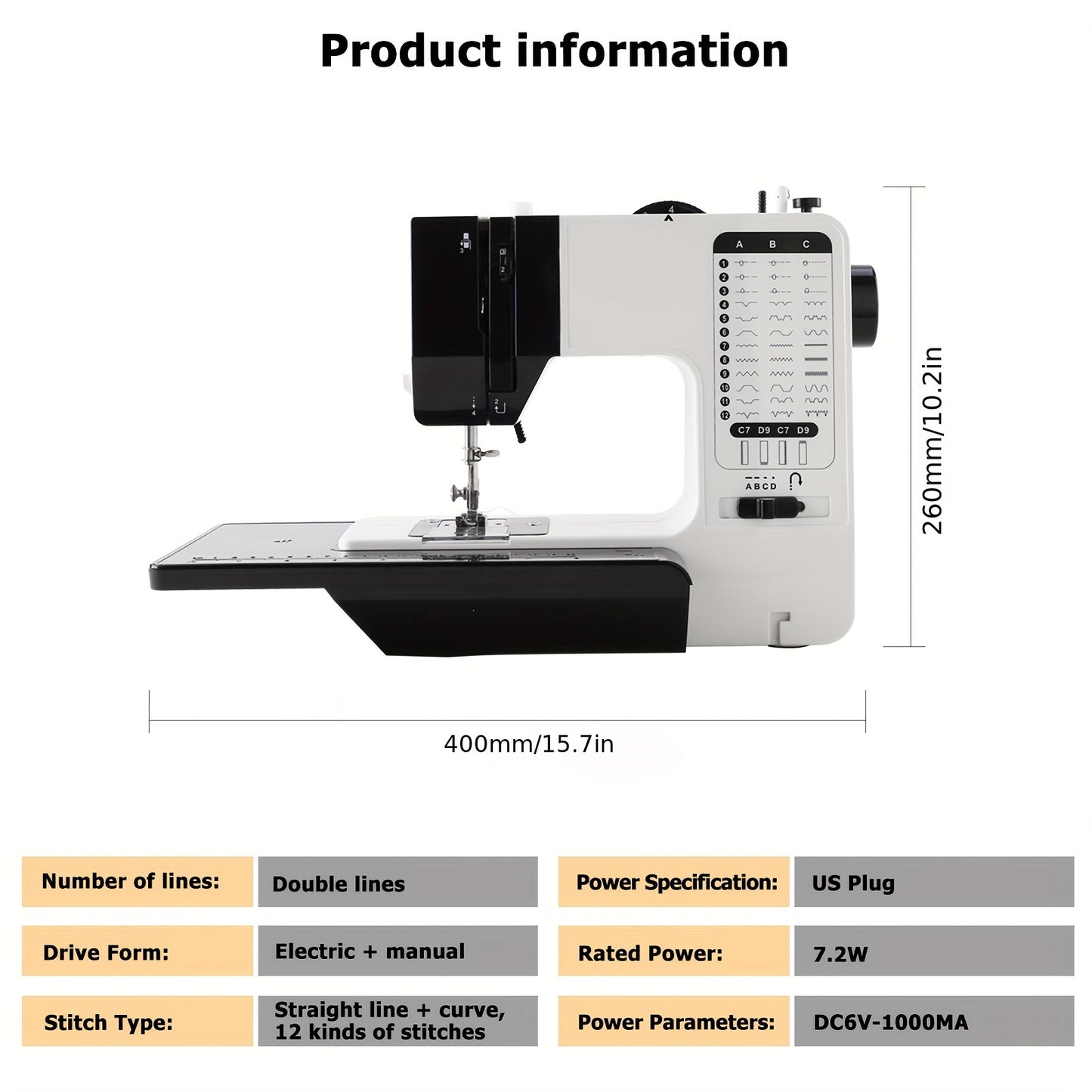 Mini 12 Stitches Double Thread Sewing Machine