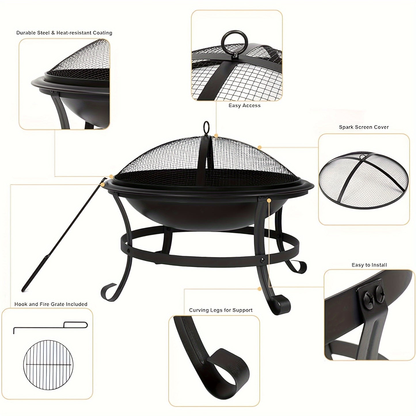 LUCKYERMORE 22'' Portable Fire Pit