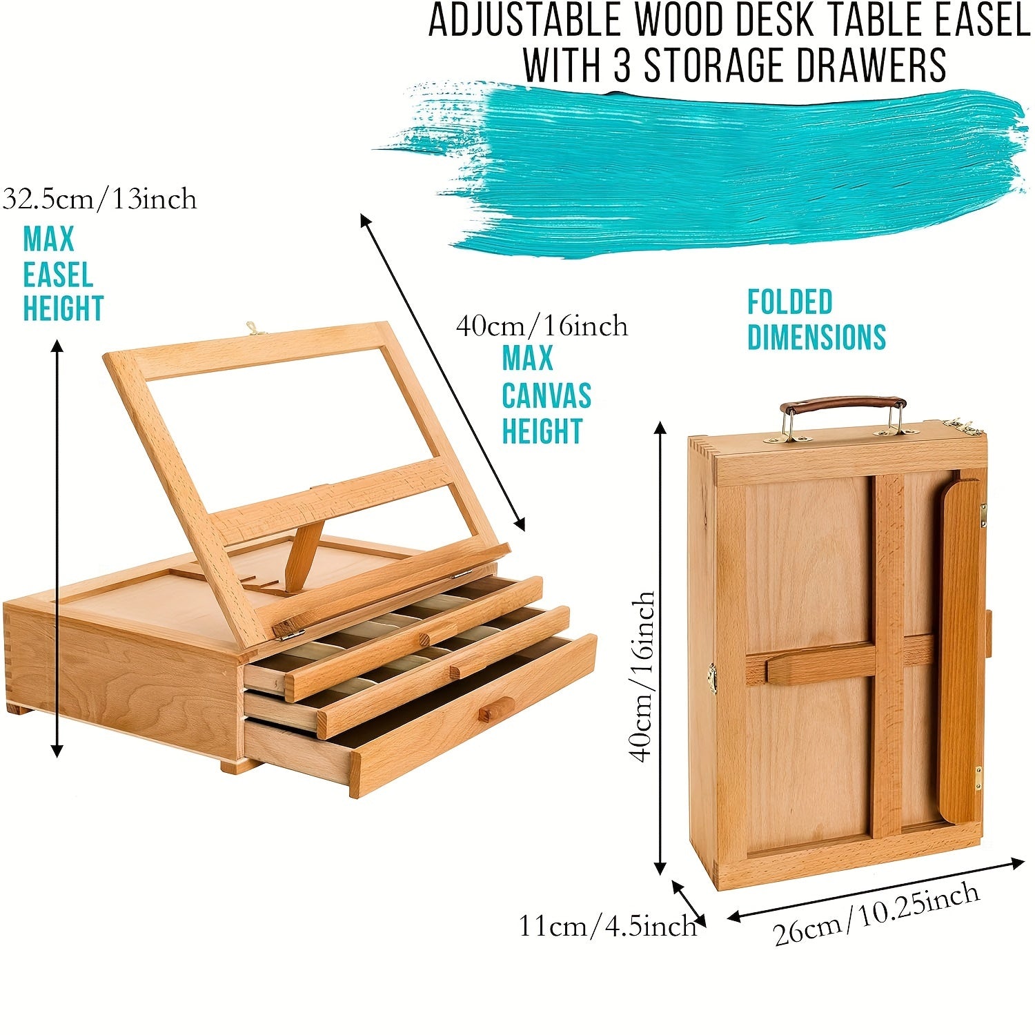 Adjustable Beechwood Wooden 3-Drawer Storage Box Easel - Heidi Ho Your Wellness Pro