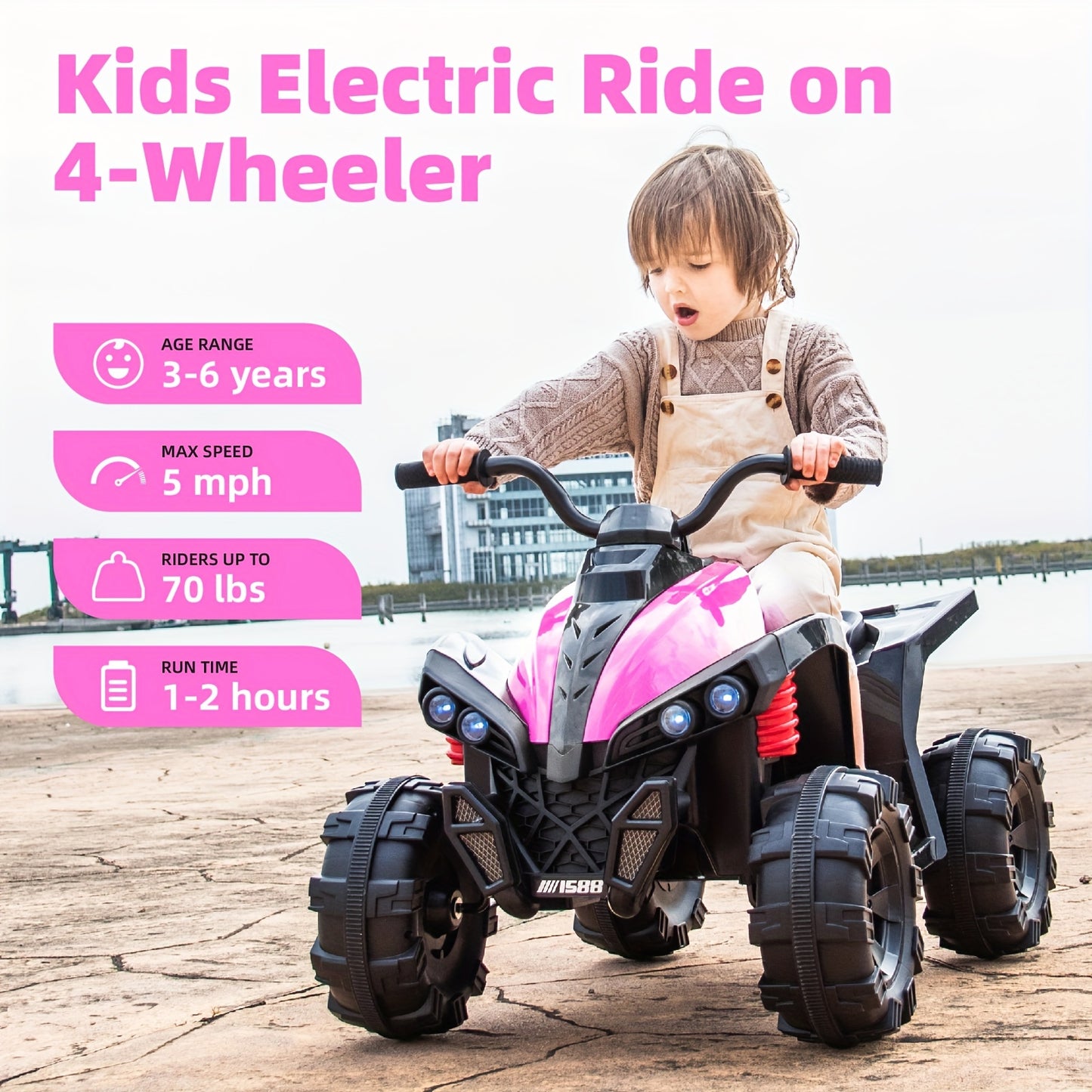 Kids Electric Ride On 4 Wheelers, All Terrain Tires