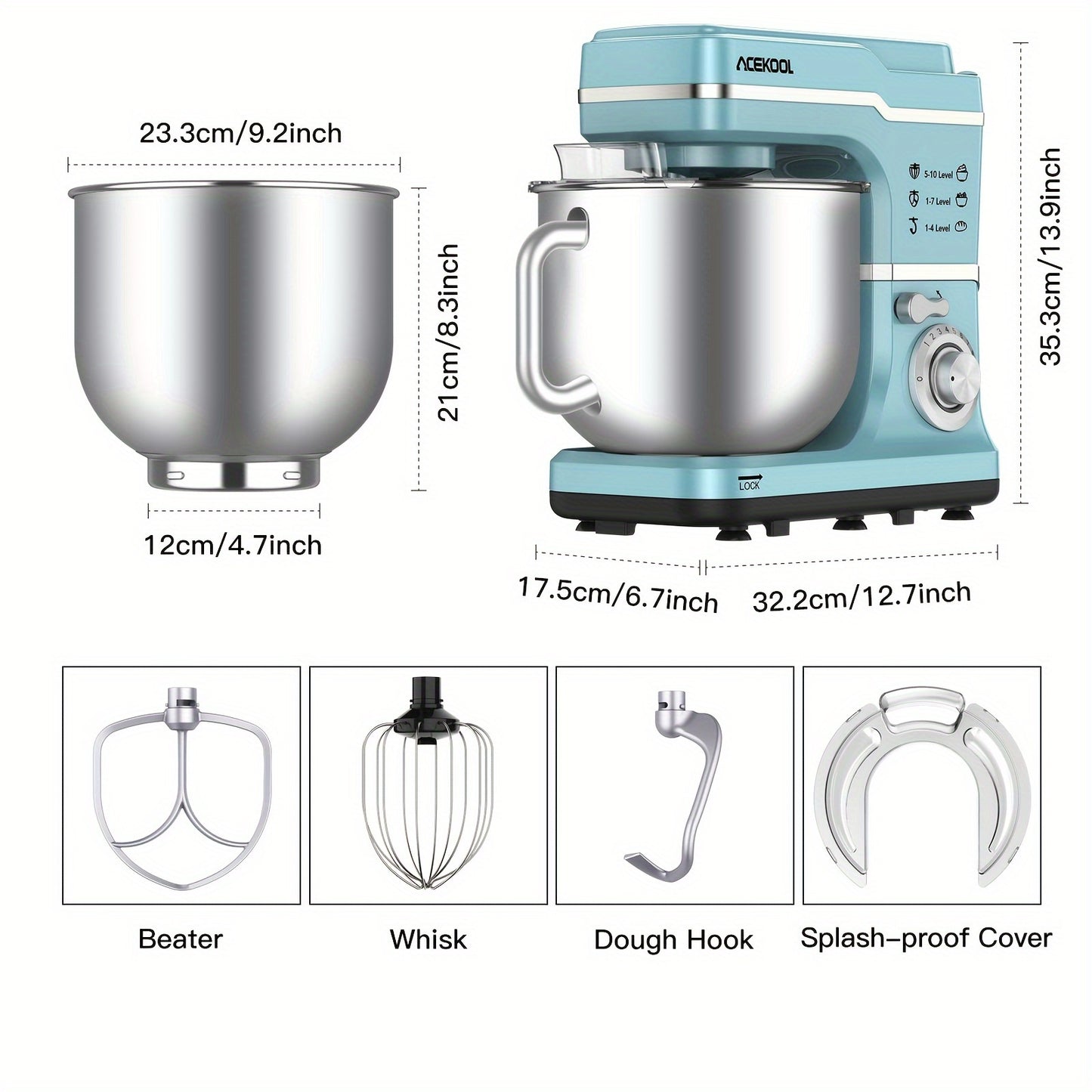 Large Capacity ARIGEAS Stand Mixer with 660W Powerful Motor