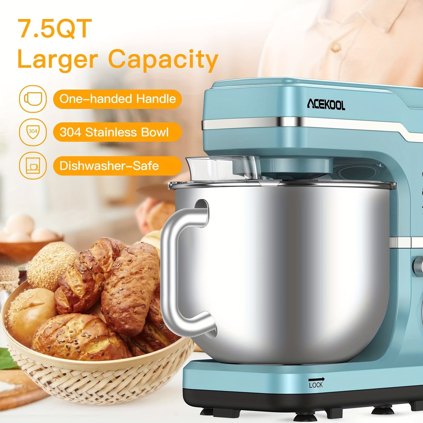 Large Capacity ARIGEAS Stand Mixer with 660W Powerful Motor