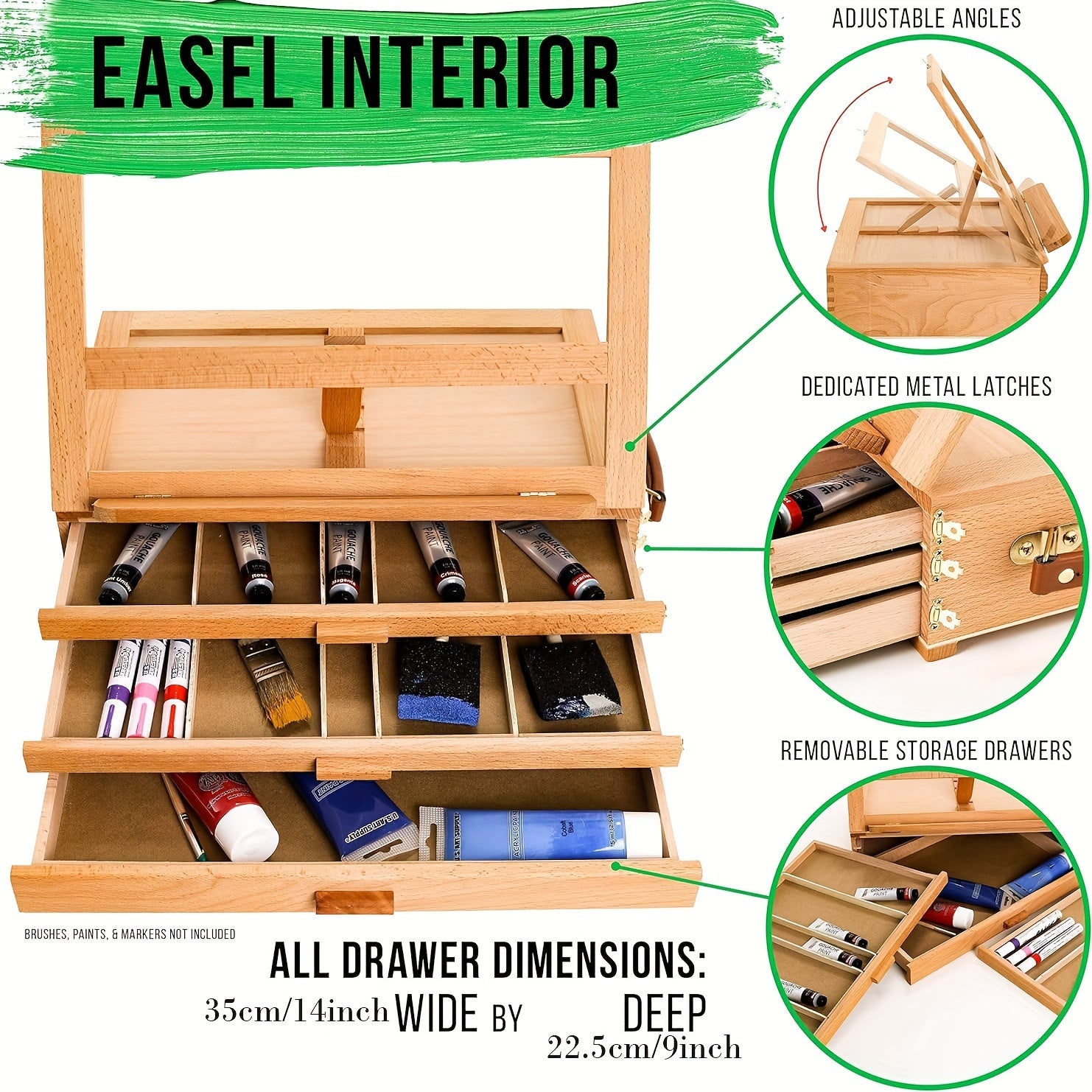 Adjustable Beechwood Wooden 3-Drawer Storage Box Easel - Heidi Ho Your Wellness Pro