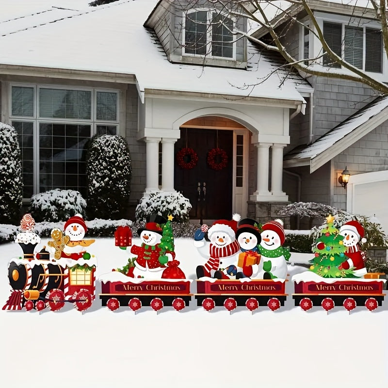 Christmas Train And Snowman Lawn Stake Decoration Set