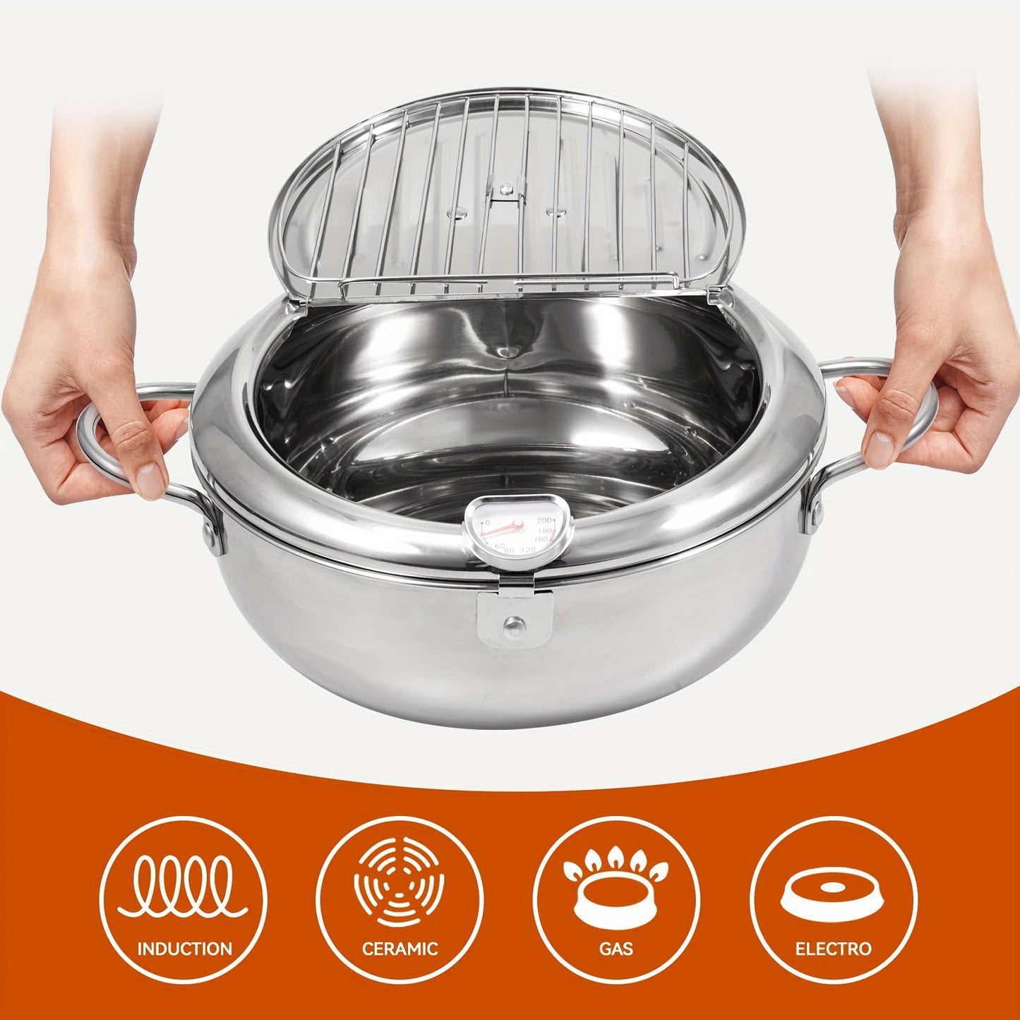 Stainless Steel Large Capacity Frying Pan With Thermometer