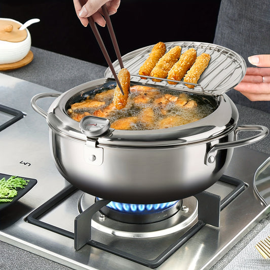 Stainless Steel Large Capacity Frying Pan With Thermometer