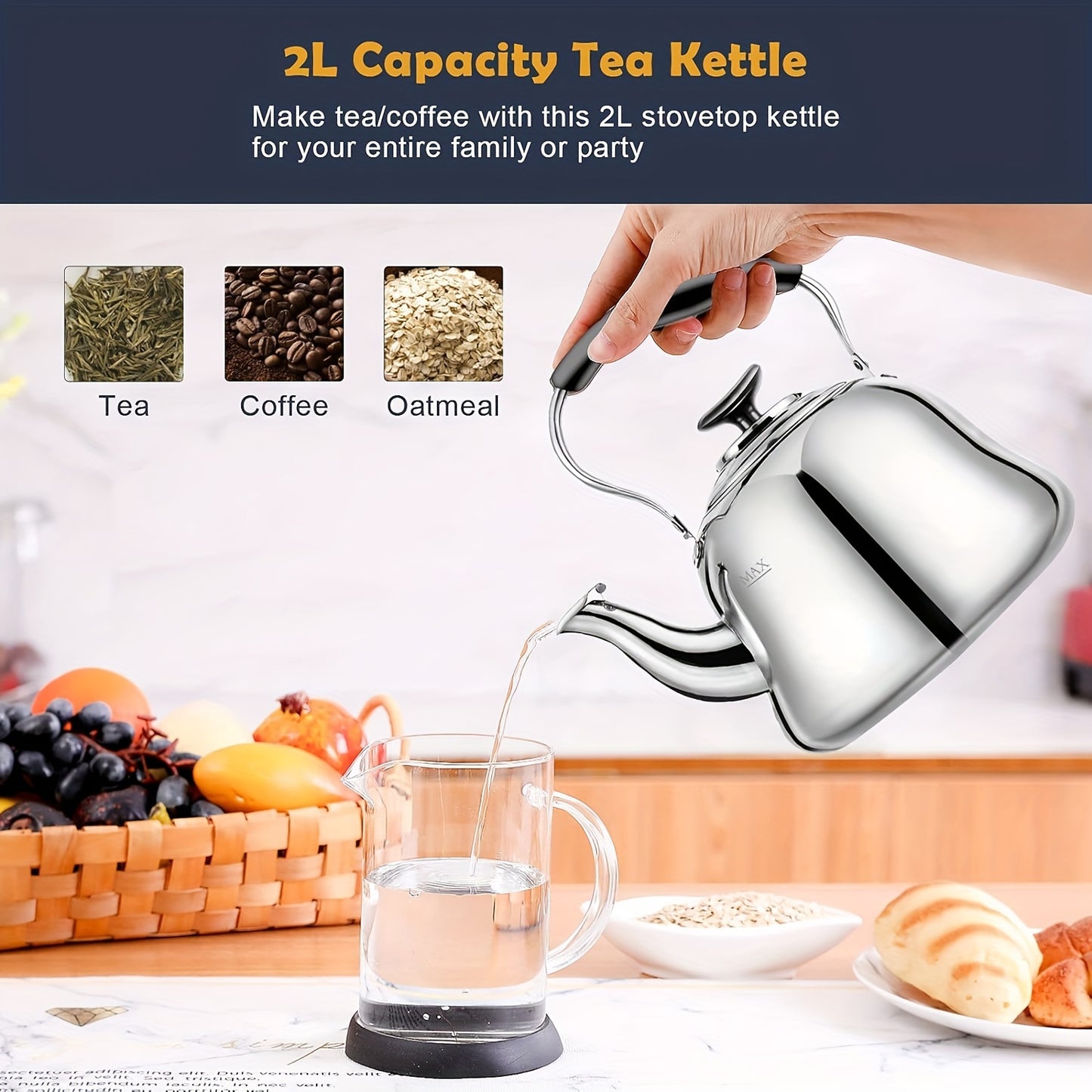 2L Stainless Steel Whistling Tea Kettle Stovetop