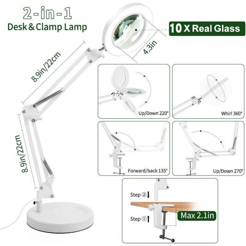 10X Magnifying Glass Desk Light Magnifier