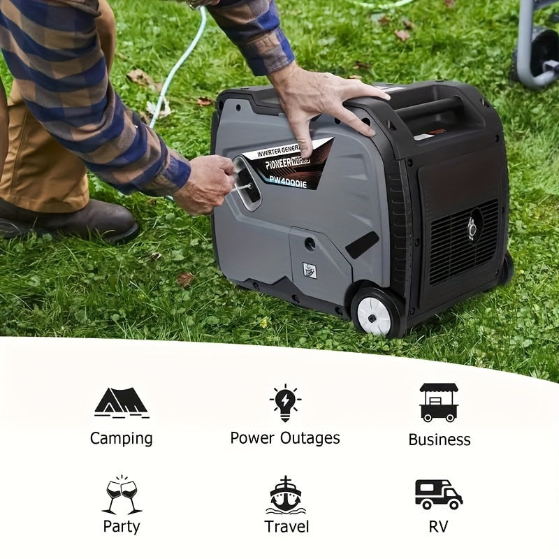 Silent Generator, Portable Power Station 2000-4000W Inverter Generator, 120V AC Outlet, Silent Operation, CO Safety Alarm, Ideal For Camping & Home Use, Emergency Power Supply.