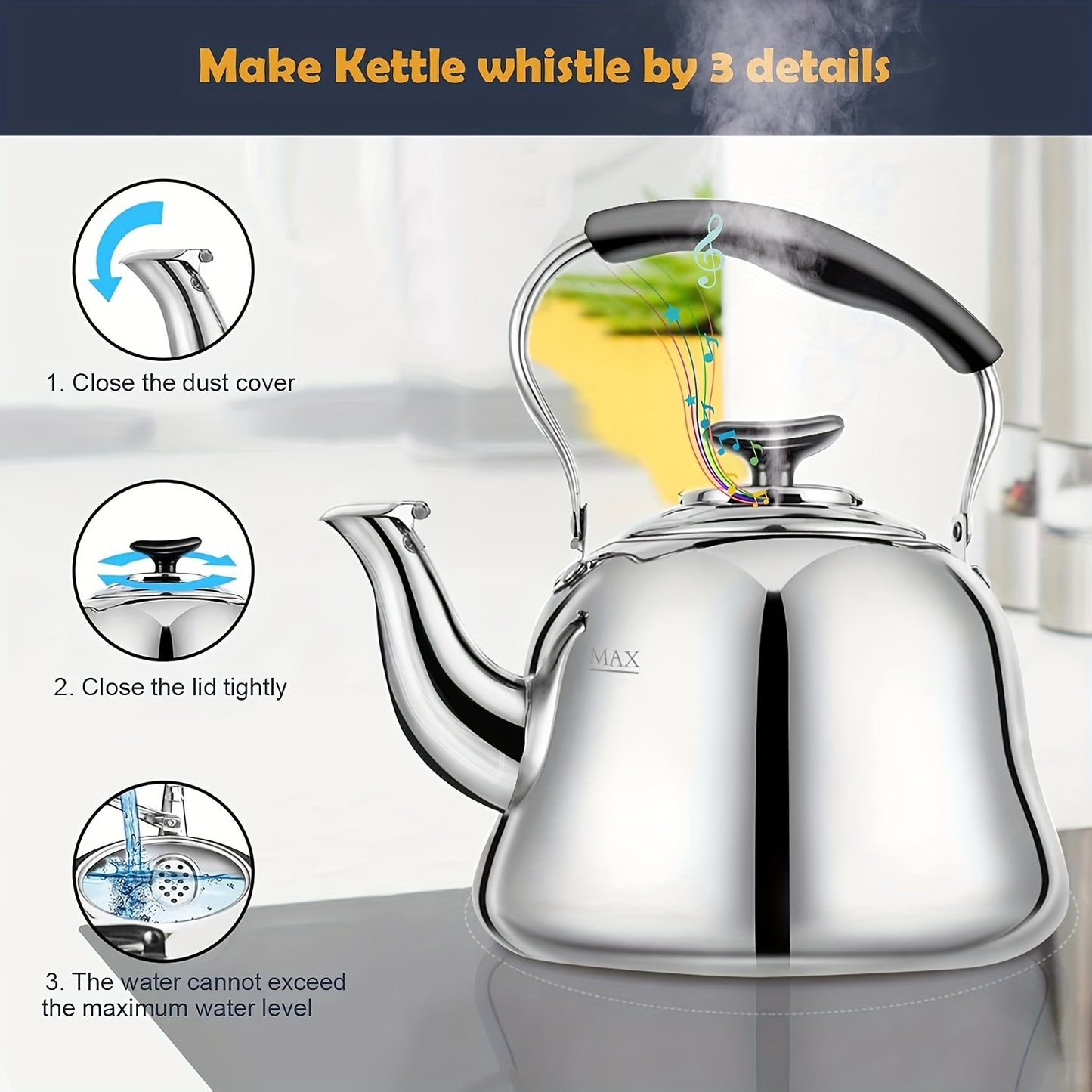 2L Stainless Steel Whistling Tea Kettle Stovetop