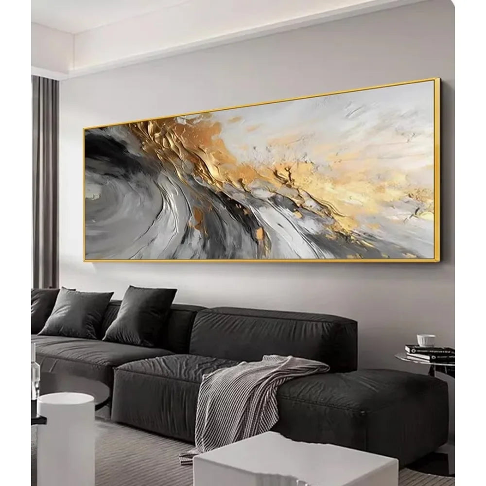 Black and White Abstract Canavas Wall Art Large for Living Room-Gold Framed 3D Textured Artwork-Hand Painted Oil Painting - Heidi Ho Your Wellness Pro