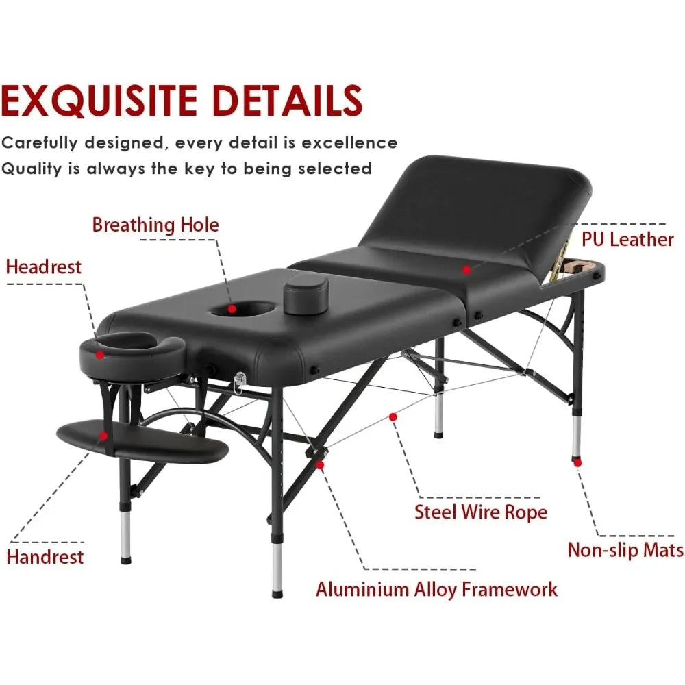 Massage Bed, 84", 1100 Lb. Capacity, Portable Lightweight Salon Spa Bed, Height Adjustable, with Carrying Case, Folding Spa Beds