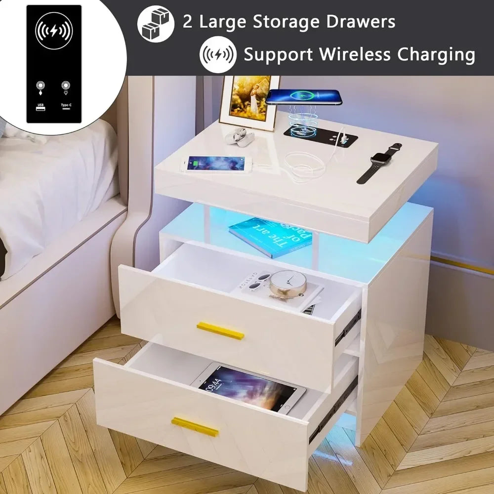 LED Nightstand Wireless Charging USB Ports - Heidi Ho Your Wellness Pro