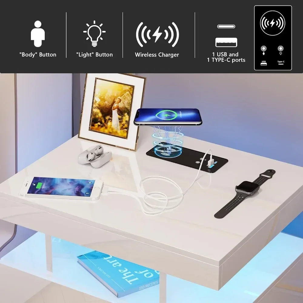 LED Nightstand Wireless Charging USB Ports - Heidi Ho Your Wellness Pro