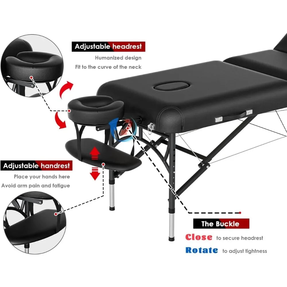 Massage Bed, 84", 1100 Lb. Capacity, Portable Lightweight Salon Spa Bed, Height Adjustable, with Carrying Case, Folding Spa Beds