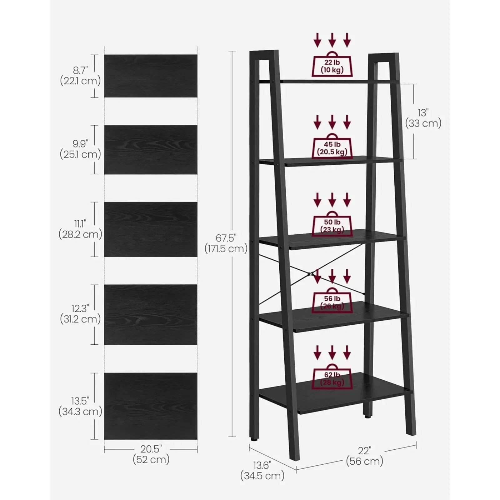 USVASAGLE Ladder Shelf, 5-Tier Bookshelf - Heidi Ho Your Wellness Pro