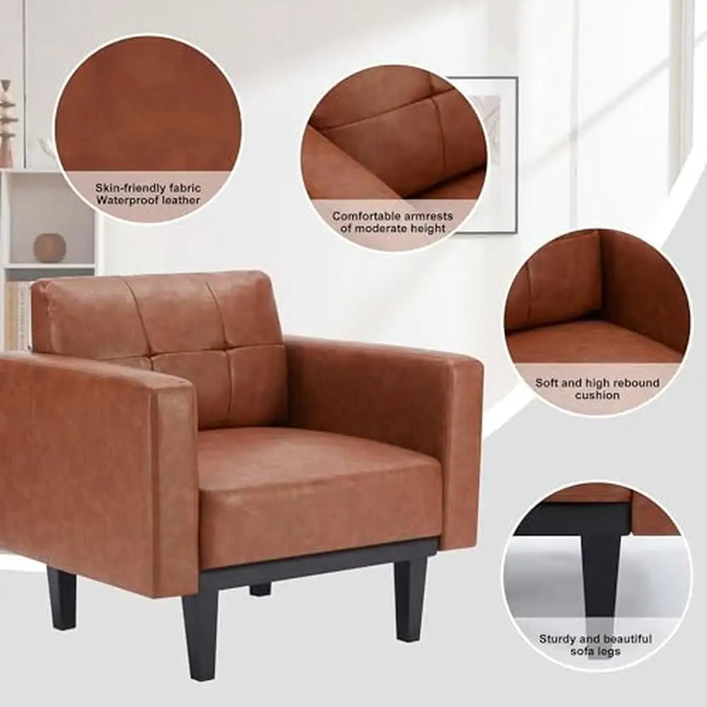 Mid-Century Modern Armchair High-Density Leather - Heidi Ho Your Wellness Pro