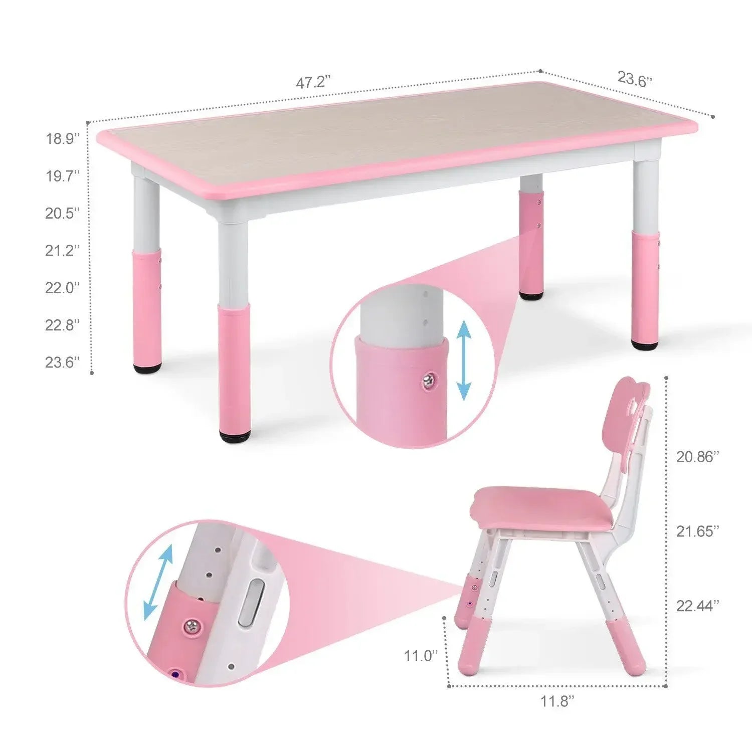 Kids Table and 4 Chairs Set Height Adjustable - Heidi Ho Your Wellness Pro