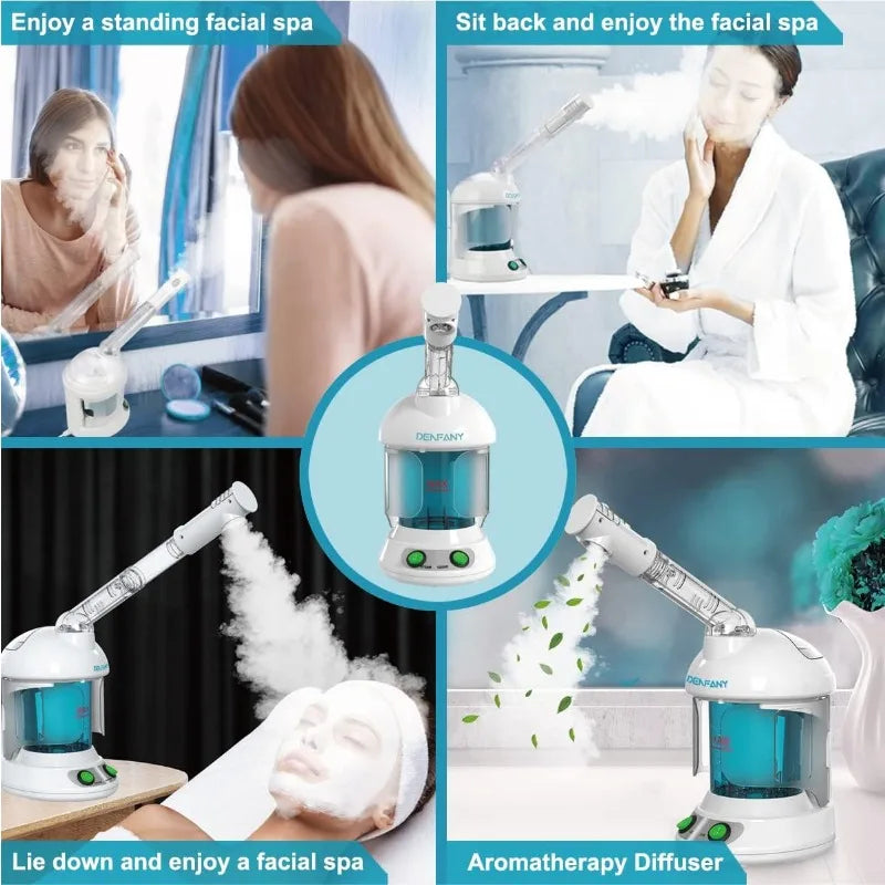 Facial Steamer - DENFANY Nano Ionic Face Steamer with Extendable 360° Rotating Arm - Portable Facial Steamer for Personal Care - Heidi Ho Your Wellness Pro