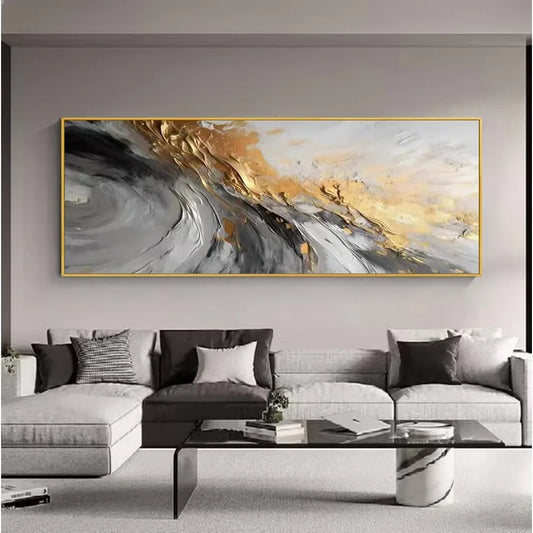 Black and White Abstract Canavas Wall Art Large for Living Room-Gold Framed 3D Textured Artwork-Hand Painted Oil Painting - Heidi Ho Your Wellness Pro