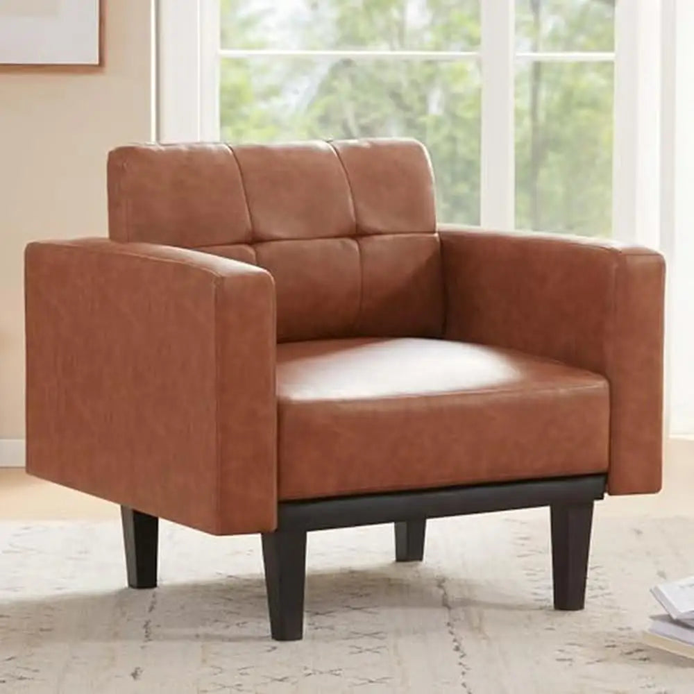 Mid-Century Modern Armchair High-Density Leather - Heidi Ho Your Wellness Pro