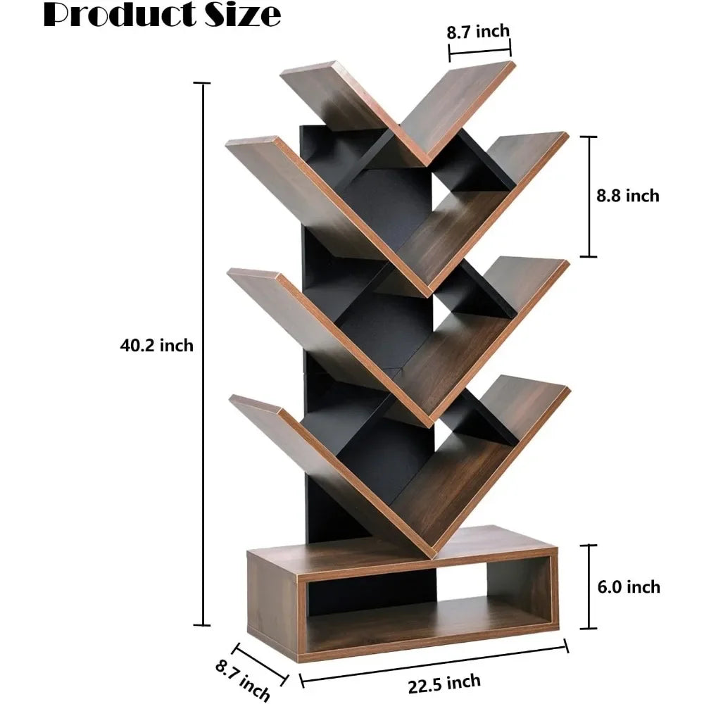 Tree Bookshelf, 5-Shelf Floor Standing Bookcase, Free Standing Magazines Books Tree Rack - Heidi Ho Your Wellness Pro