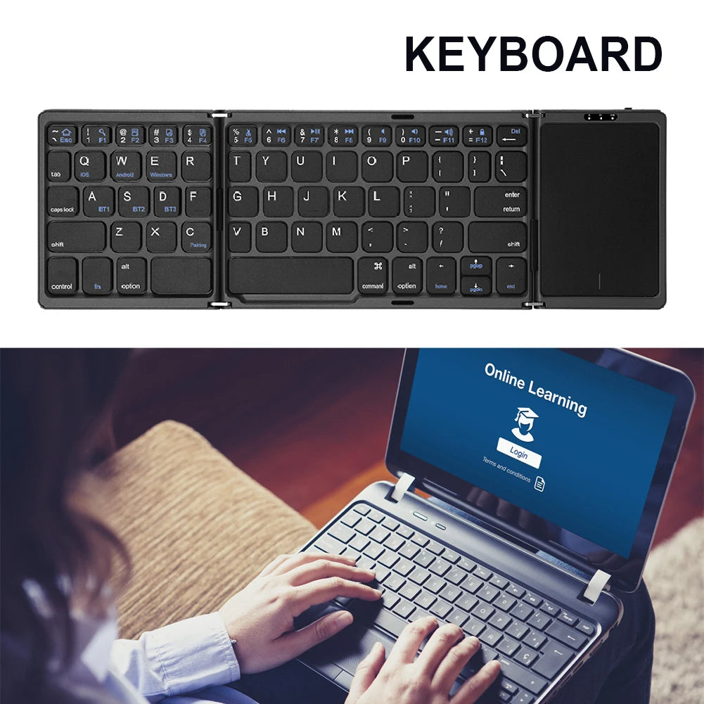 B089T Portable Mini Three Folding Bluetooth Keyboard - Heidi Ho Your Wellness Pro