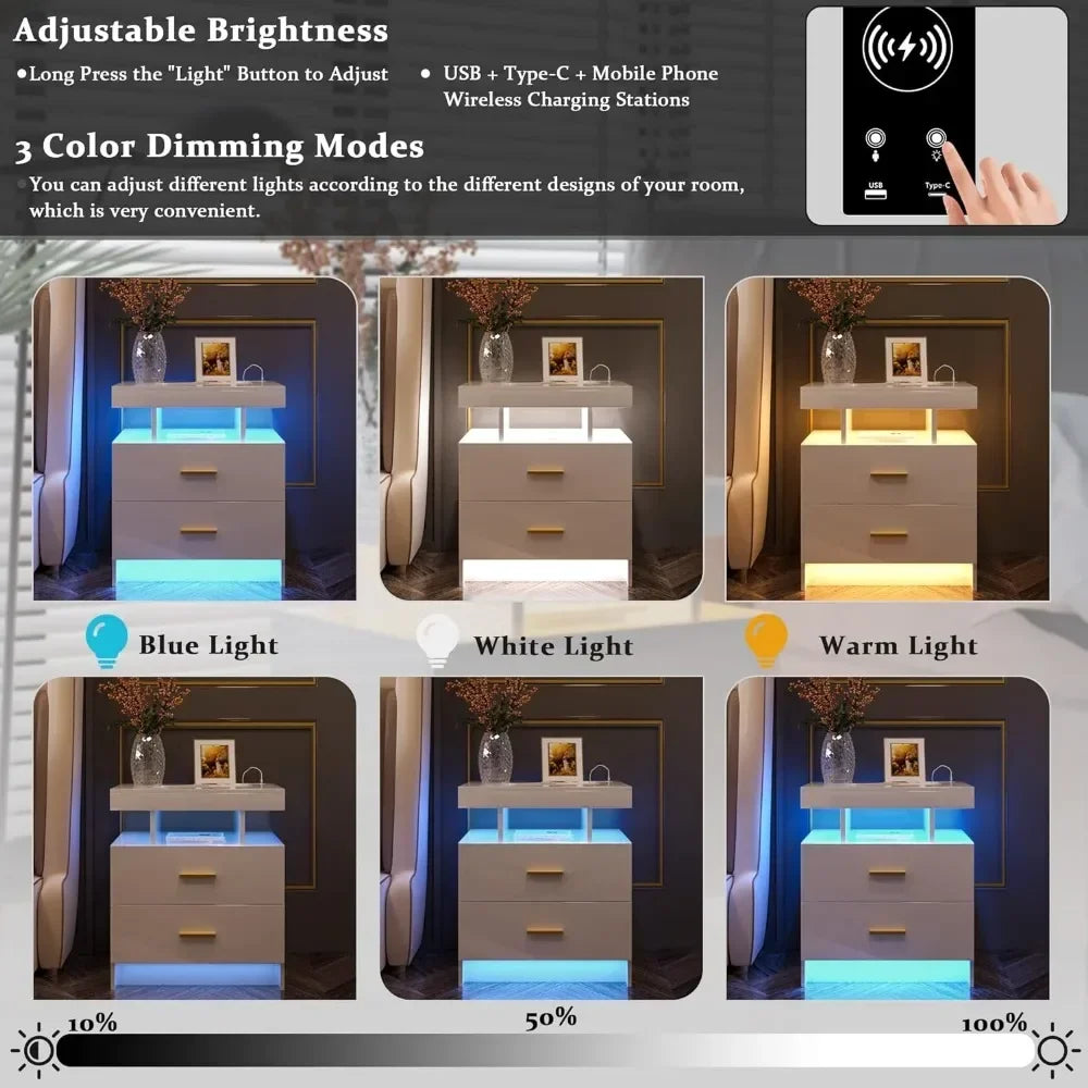 LED Nightstand Wireless Charging USB Ports - Heidi Ho Your Wellness Pro