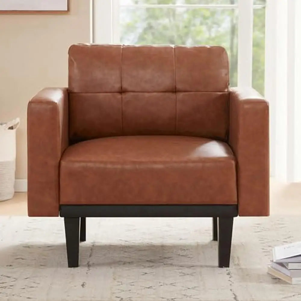 Mid-Century Modern Armchair High-Density Leather - Heidi Ho Your Wellness Pro