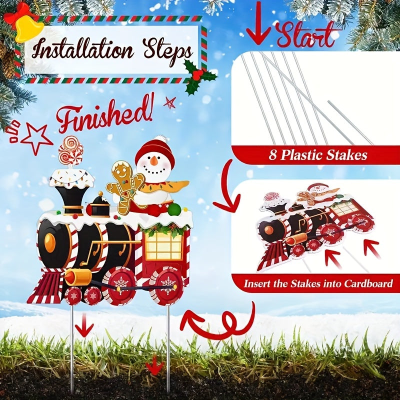 Christmas Train And Snowman Lawn Stake Decoration Set