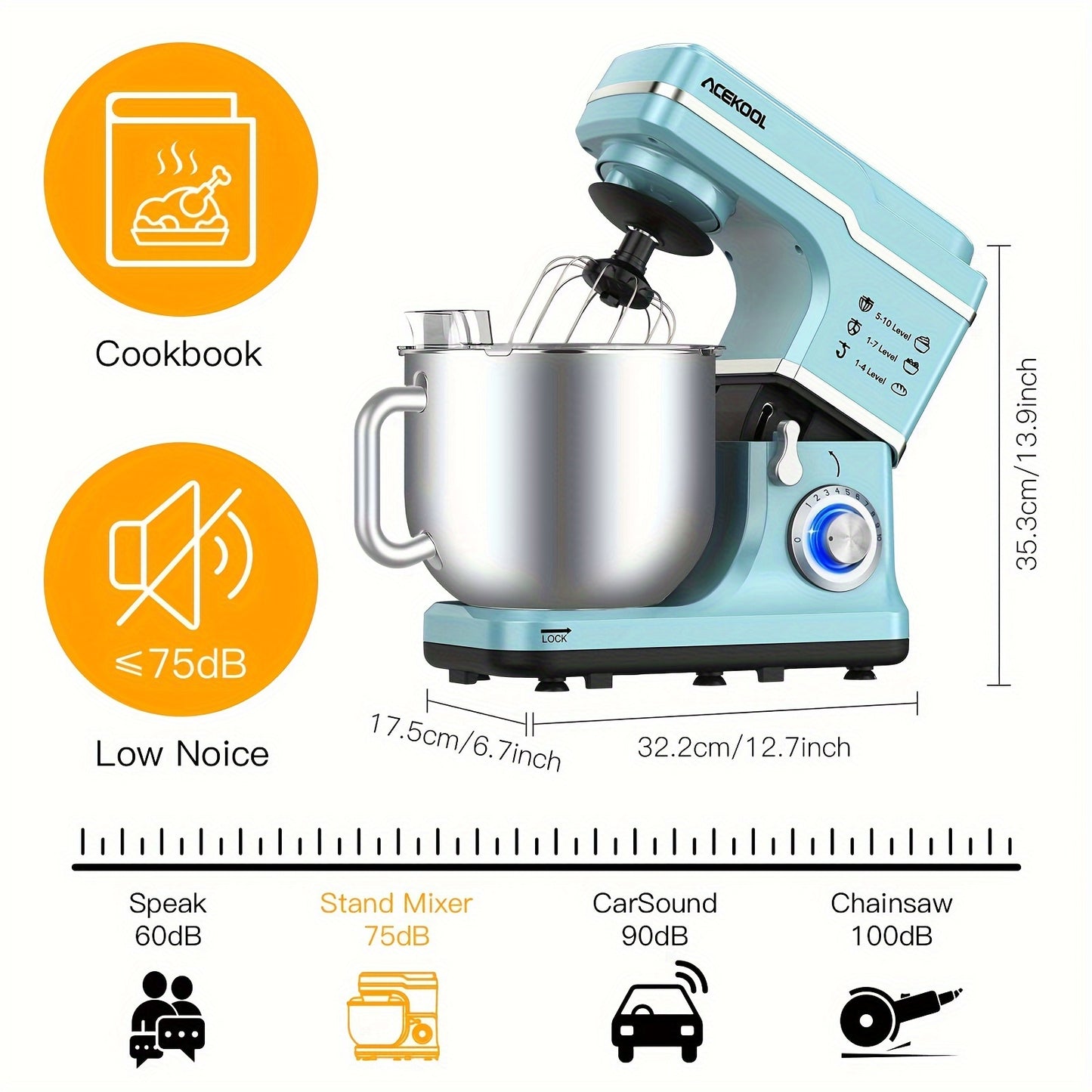 Large Capacity ARIGEAS Stand Mixer with 660W Powerful Motor