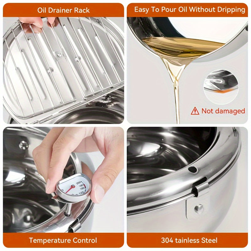 Stainless Steel Large Capacity Frying Pan With Thermometer